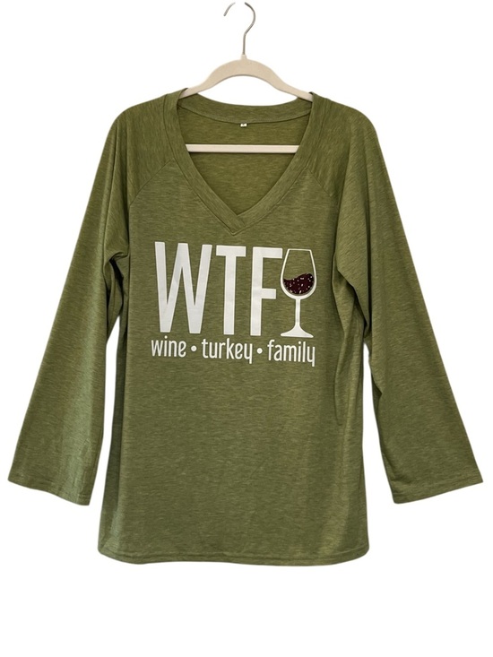 Tops - WTF Wine Turkey Family Thanksgiving Graphic Tee XL